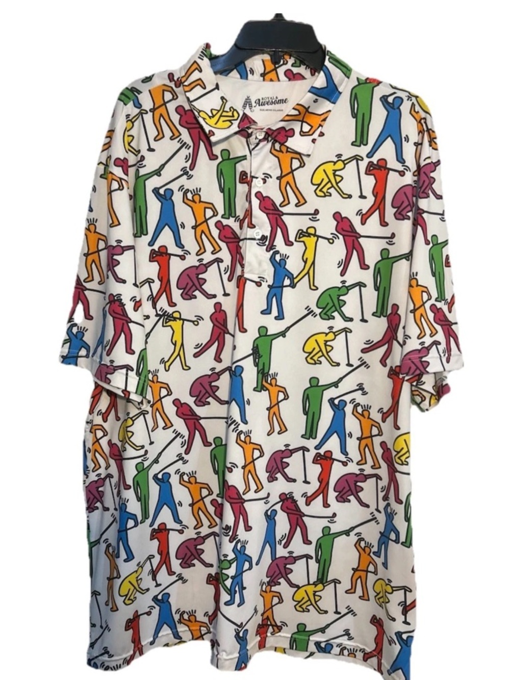 Royal & Awsome Men's Polo Shirt XXL 2XL with Colorful Golf Silhouette Print